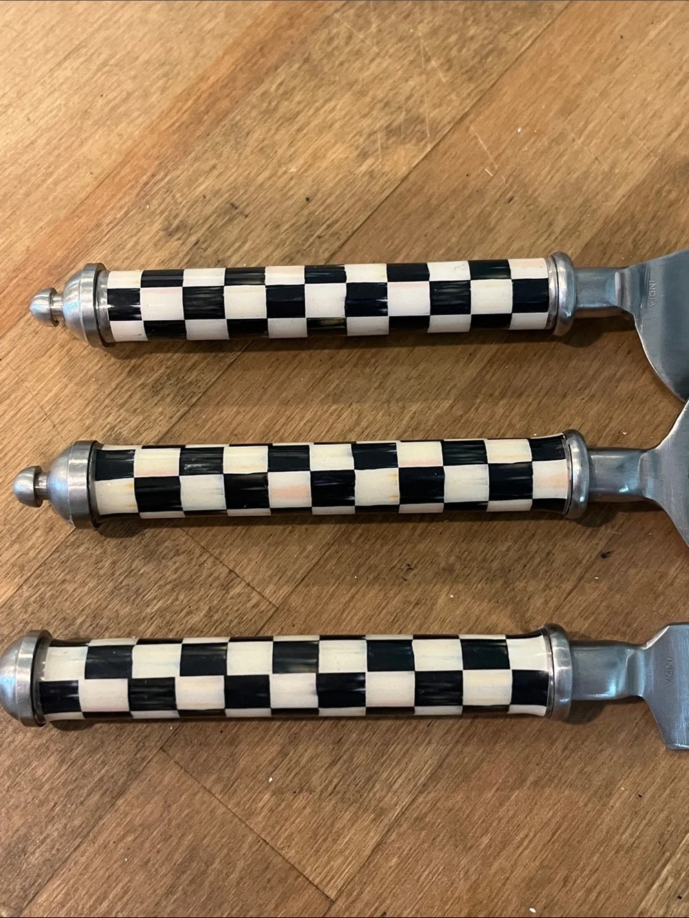 Mackenzie Childs Checkerboard Handle Cheese Knife Set - Black & White